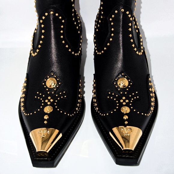 Versace Women’s Studded Leather Cowboy Ankle Boots - Picture 5 of 13